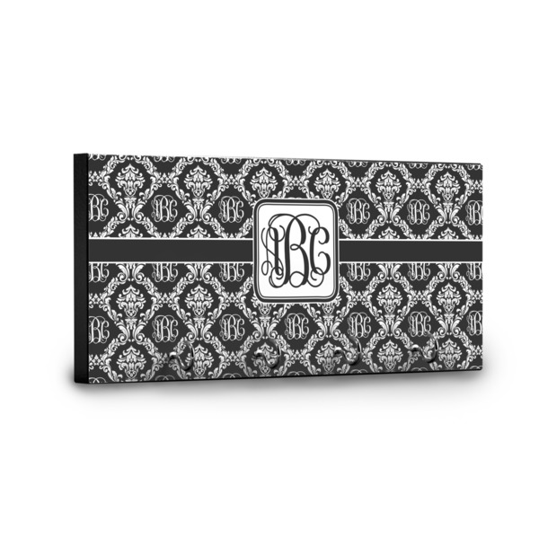 Monogrammed Damask Key Hanger - Front View with Hooks