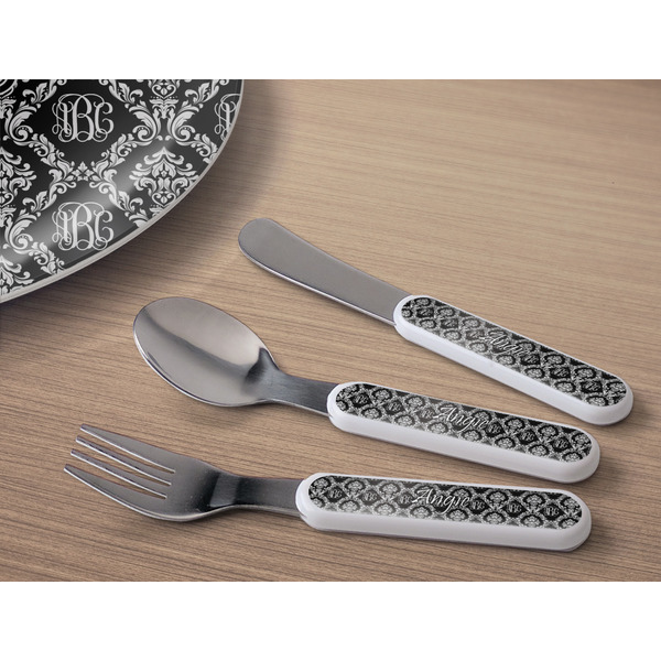 Monogrammed Damask Kids Flatware w/ Plate