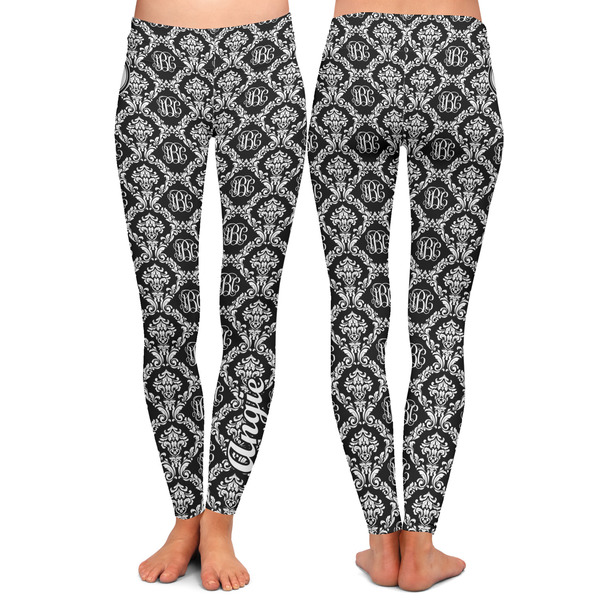 Monogrammed Damask Ladies Leggings - Front and Back