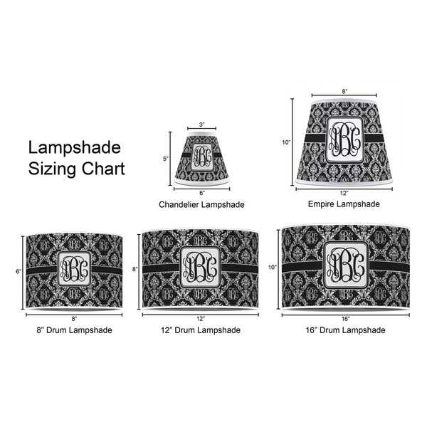 Monogrammed Damask Lampshade Sizing Chart
