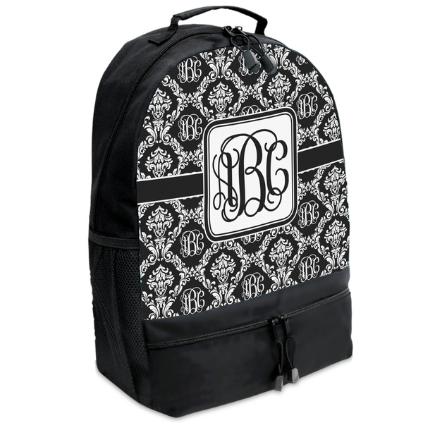 Custom Monogrammed Damask Backpacks - Black