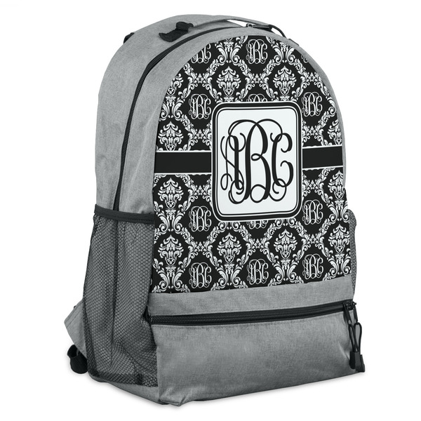Custom Monogrammed Damask Backpack - Grey