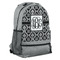 Monogrammed Damask Large Backpack - Gray - Angled View
