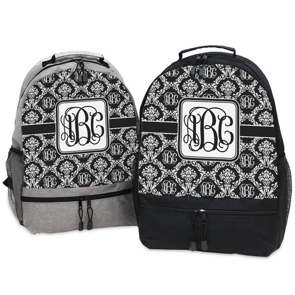 Monogrammed Damask Large Backpacks - Both