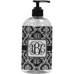 Monogrammed Damask Plastic Soap / Lotion Dispenser (16 oz - Large - Black)