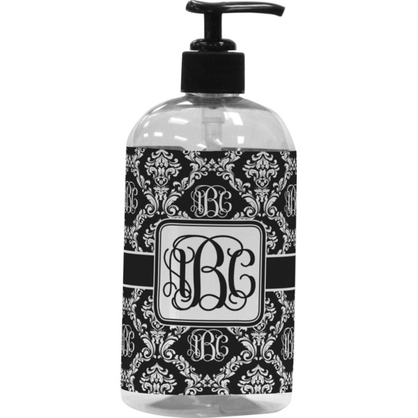 Custom Monogrammed Damask Plastic Soap / Lotion Dispenser (16 oz - Large - Black)
