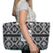 Monogrammed Damask Large Rope Tote Bag - In Context View
