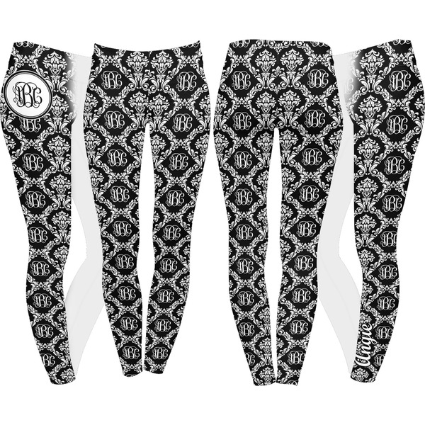 Monogrammed Damask Leggings Turn Around - Apvl