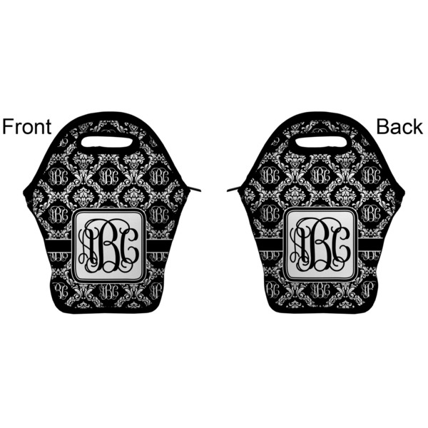 Monogrammed Damask Lunch Bag - Front and Back