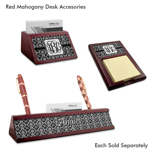 Monogrammed Damask Mahogany Desk Accessories