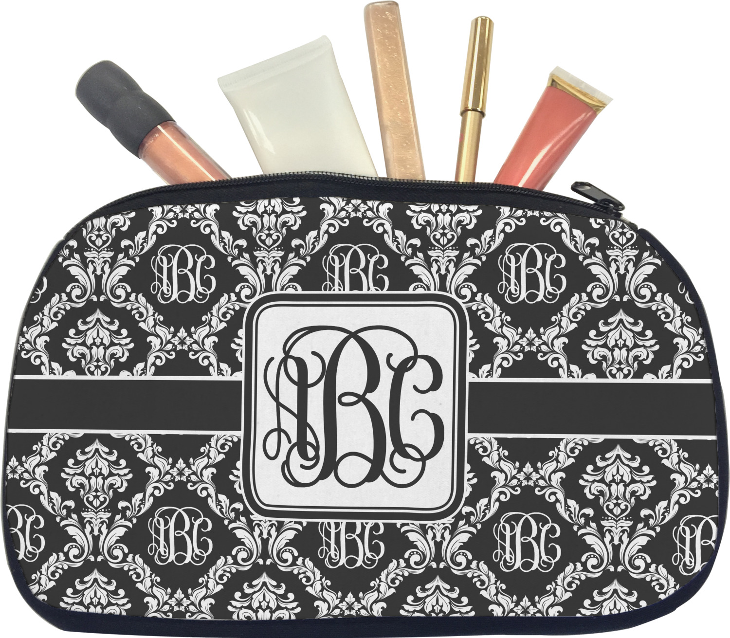 Custom Monogrammed Damask Makeup / Cosmetic Bag (Personalized