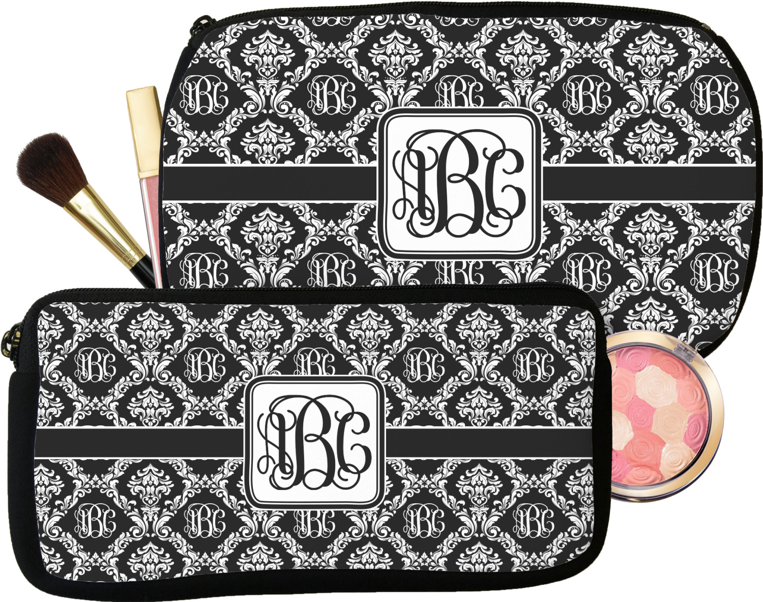 Custom Monogrammed Damask Makeup / Cosmetic Bag (Personalized