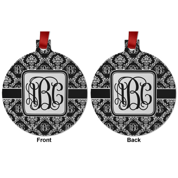 Monogrammed Damask Metal Ball Ornament - Front and Back