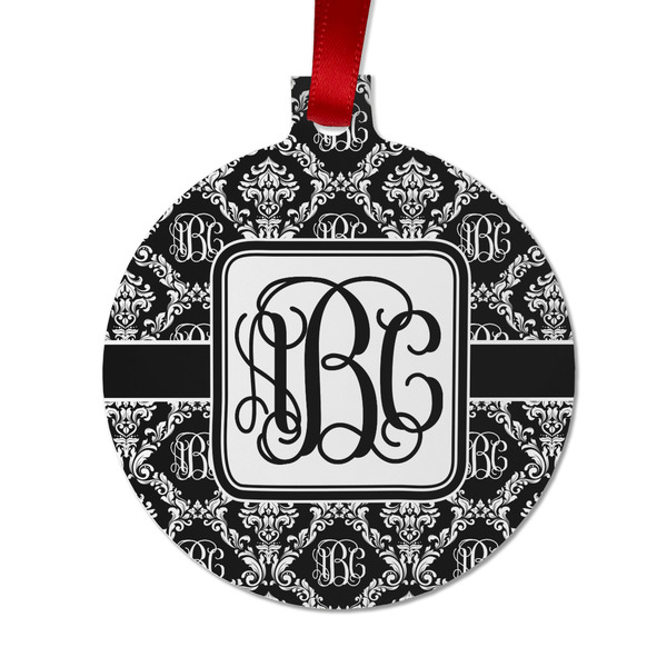 Monogrammed Damask Metal Ball Ornament - Front