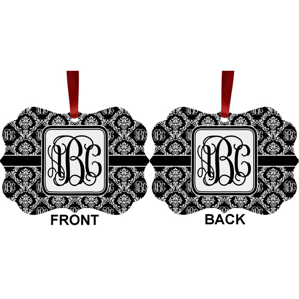 Monogrammed Damask Metal Benilux Ornament - Front and Back (APPROVAL)