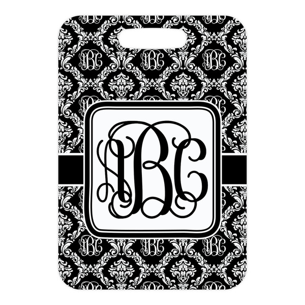 Monogrammed Damask Metal Luggage Tag - Front Without Strap