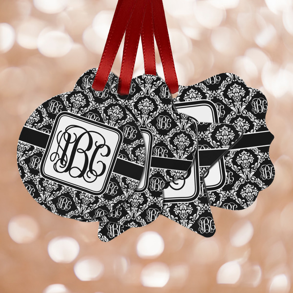Custom Monogrammed Damask Metal Ornaments - Double Sided