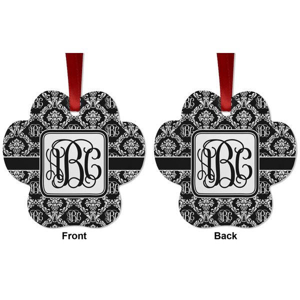 Monogrammed Damask Metal Paw Ornament - Front and Back