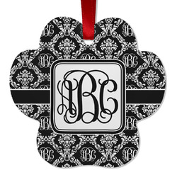 Monogrammed Damask Metal Paw Ornament - Double Sided