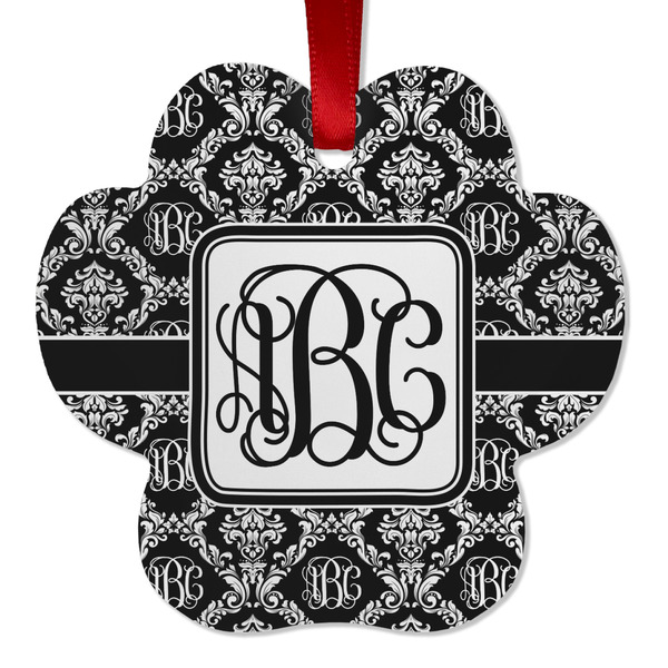 Custom Monogrammed Damask Metal Paw Ornament - Double Sided