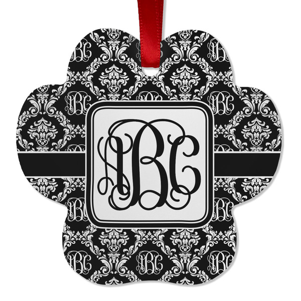 Monogrammed Damask Metal Paw Ornament - Front