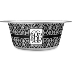 Monogrammed Damask Stainless Steel Dog Bowl - Large (Personalized)