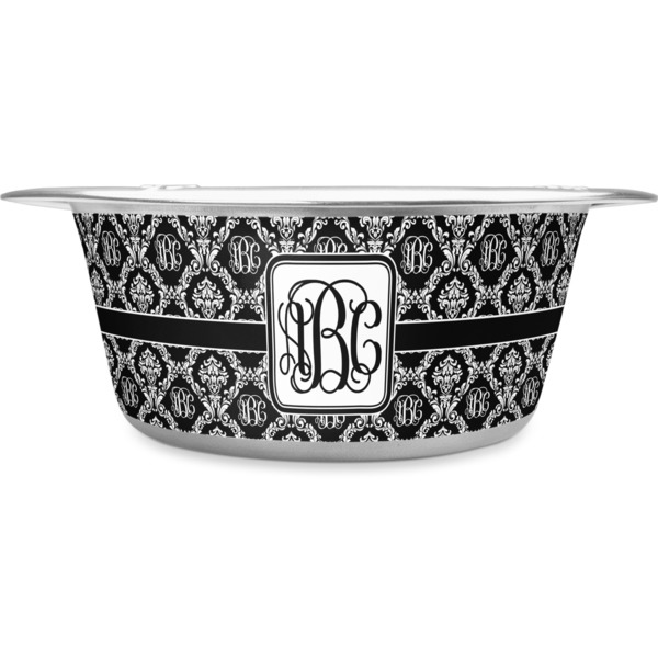 Custom Monogrammed Damask Stainless Steel Dog Bowl (Personalized)