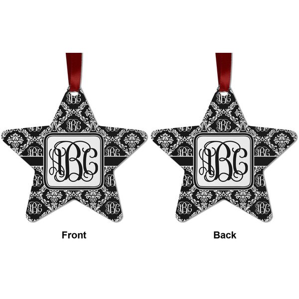 Monogrammed Damask Metal Star Ornament - Front and Back
