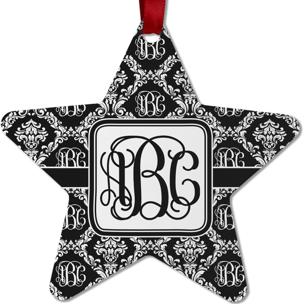 Custom Monogrammed Damask Metal Star Ornament - Double Sided