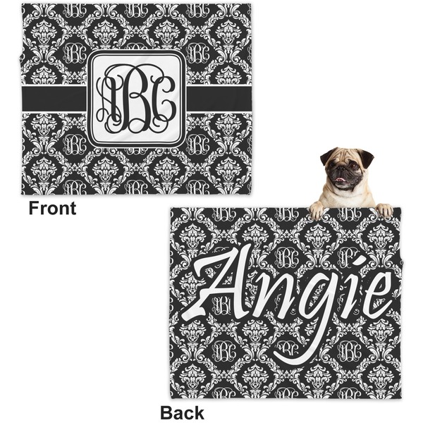 Monogrammed Damask Microfleece Dog Blanket - Large- Front & Back