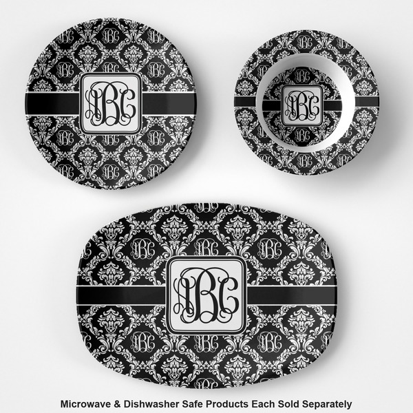 Monogrammed Damask Microwave & Dishwasher Safe CP Plastic Dishware - Group