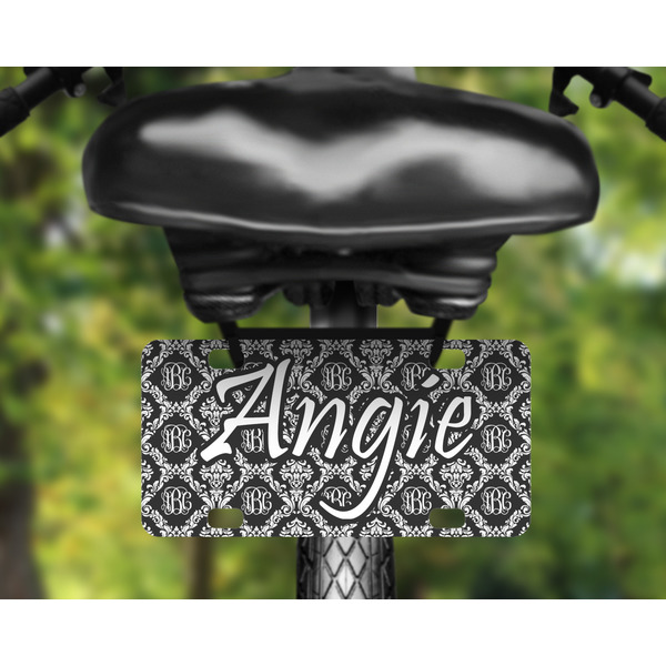 Monogrammed Damask Mini License Plate on Bicycle