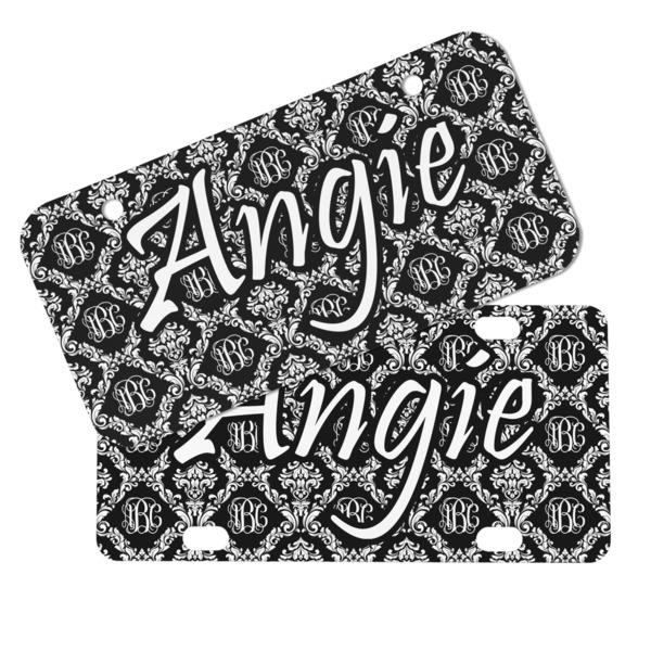 Monogrammed Damask Mini License Plates - MAIN (4 and 2 Holes)