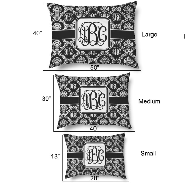 Monogrammed Damask Outdoor Dog Beds - SIZE CHART
