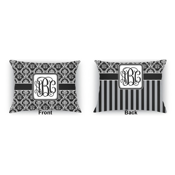 Monogrammed Damask  Outdoor Rectangular Throw Pillow (Front and Back)
