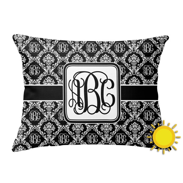 Custom Monogrammed Damask Outdoor Throw Pillow (Rectangular) (Personalized)