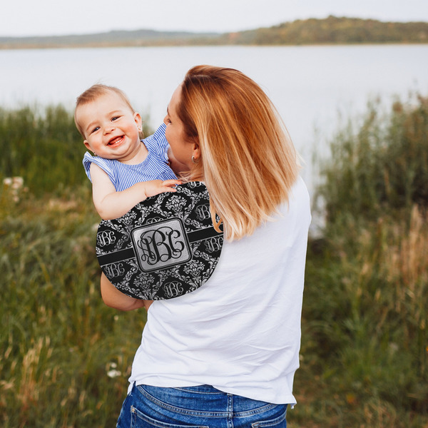 Monogrammed Damask Peanut Shaped Burp - Lifestyle