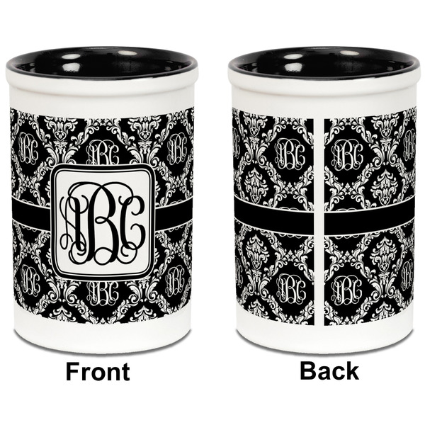 Monogrammed Damask Pencil Holder - Black - approval