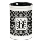 Monogrammed Damask Ceramic Pencil Holders - Black