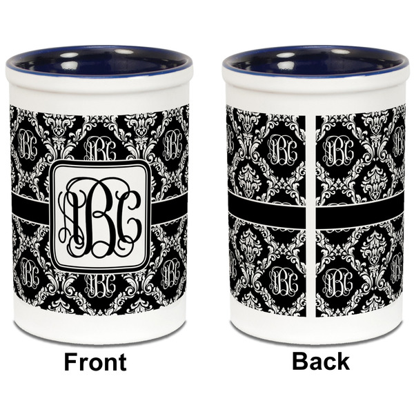 Monogrammed Damask Pencil Holder - Blue - approval