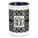 Monogrammed Damask Ceramic Pencil Holders - Blue