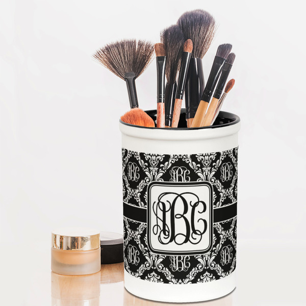 Monogrammed Damask Pencil Holder - LIFESTYLE makeup