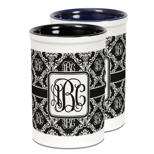 Custom Monogrammed Damask Ceramic Pencil Holder - Large