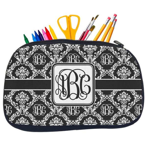 Monogrammed Damask Pencil / School Supplies Bags - Medium