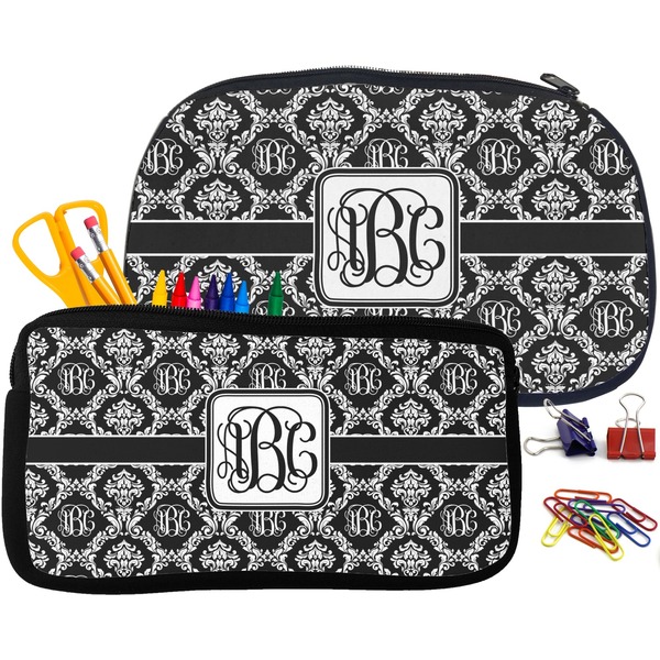 Monogrammed Damask Pencil / School Supplies Bags Small and Medium