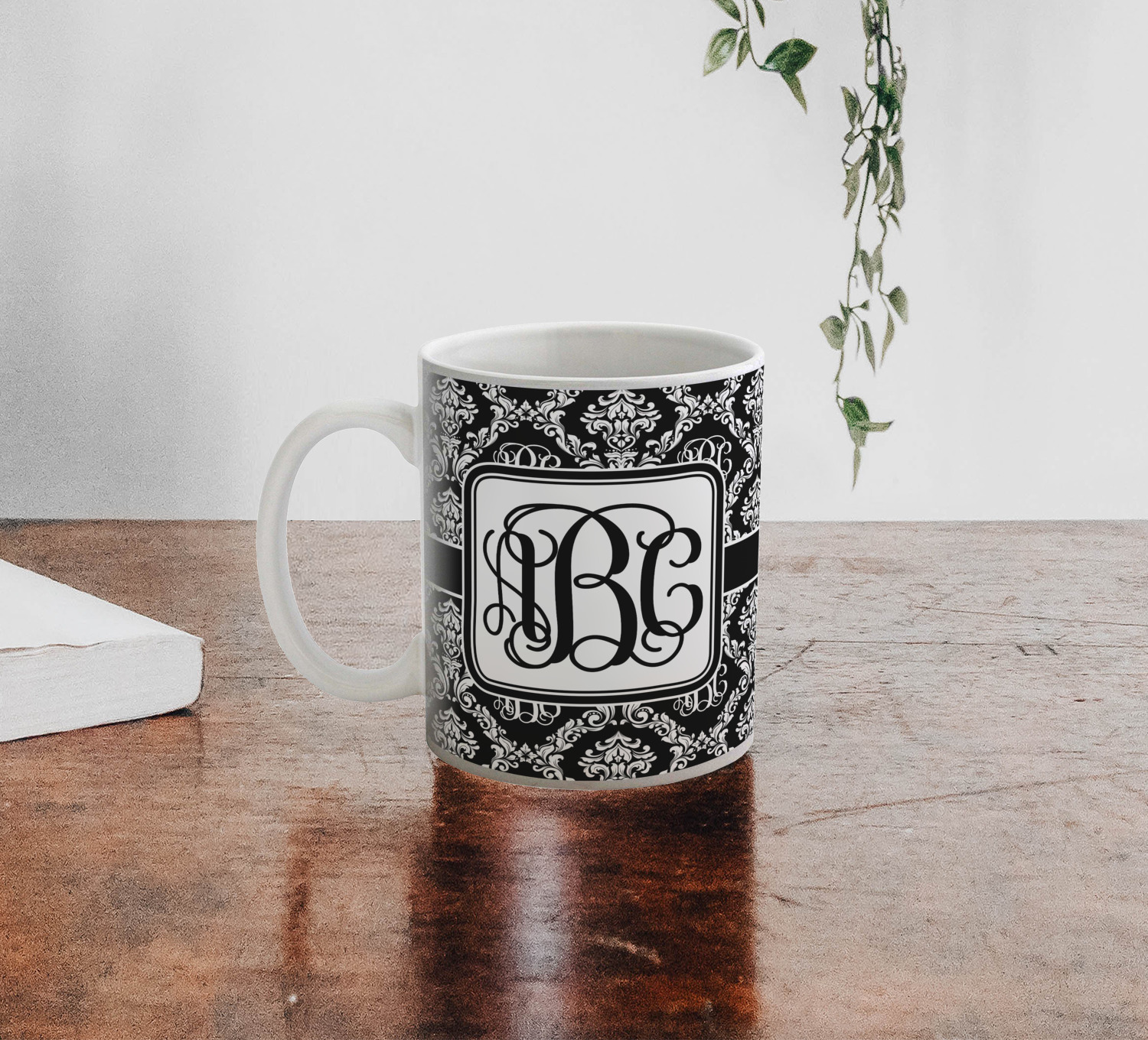 Monogrammed Damask 11 Oz Coffee Mug White YouCustomizeIt
