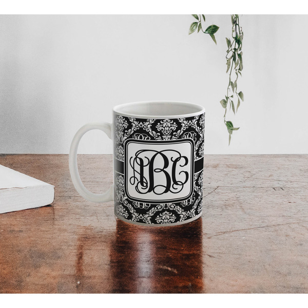 Monogrammed Damask Personalized Coffee Mug - Lifestyle