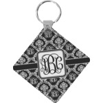 Monogrammed Damask Diamond Plastic Keychain