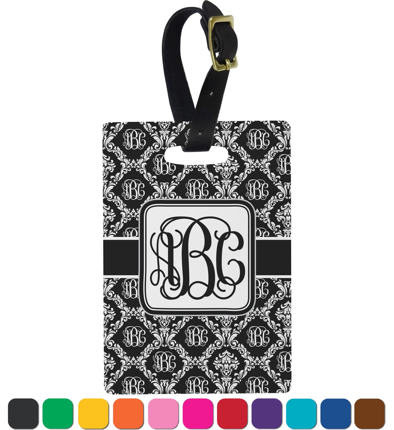 Monogrammed Damask Rectangular Luggage Tag (Personalized) You