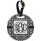 Monogrammed Damask Plastic Luggage Tag - Round